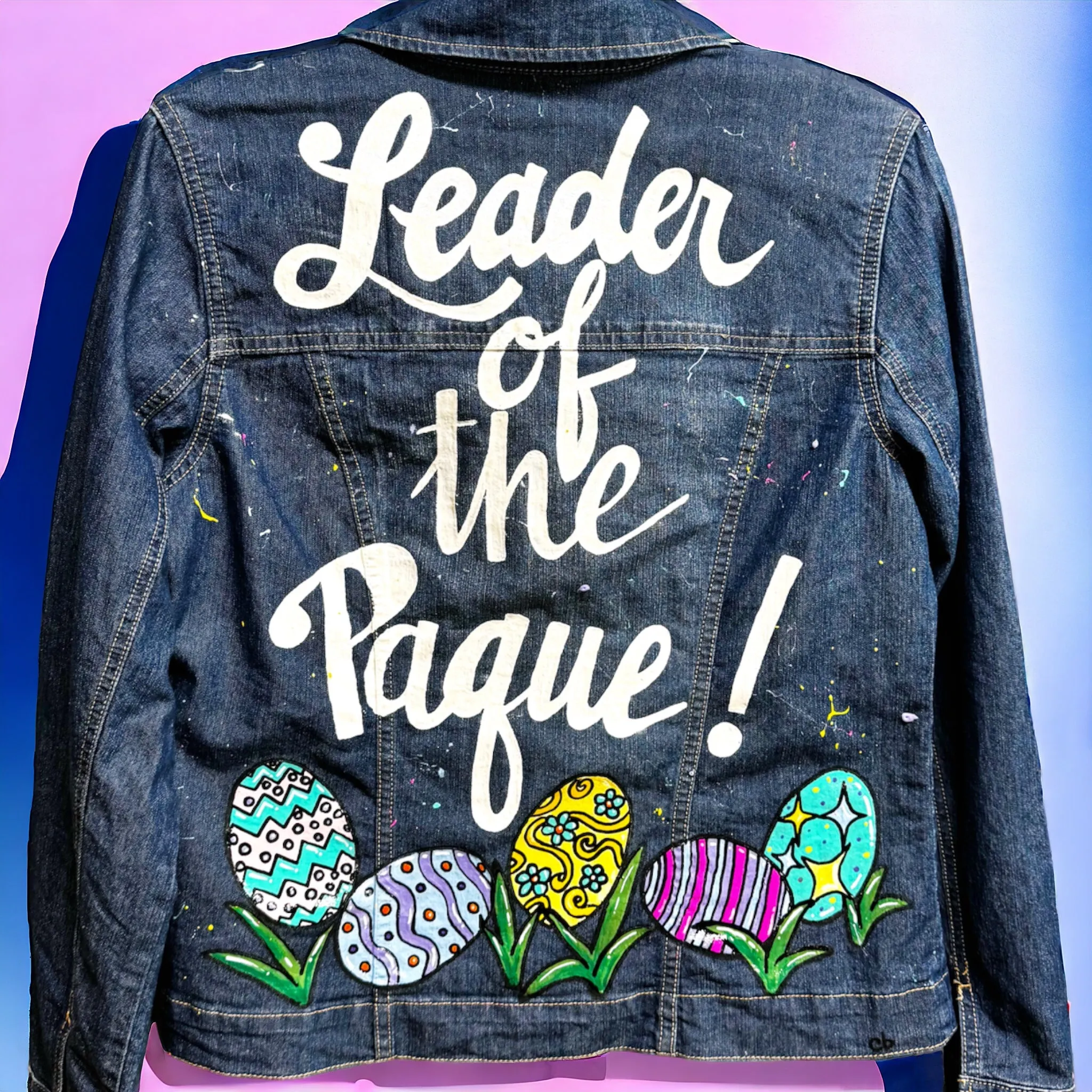 "Leader of the Paque" Hand Painted Easter Jean Jacket – Ladies Medium, Denim