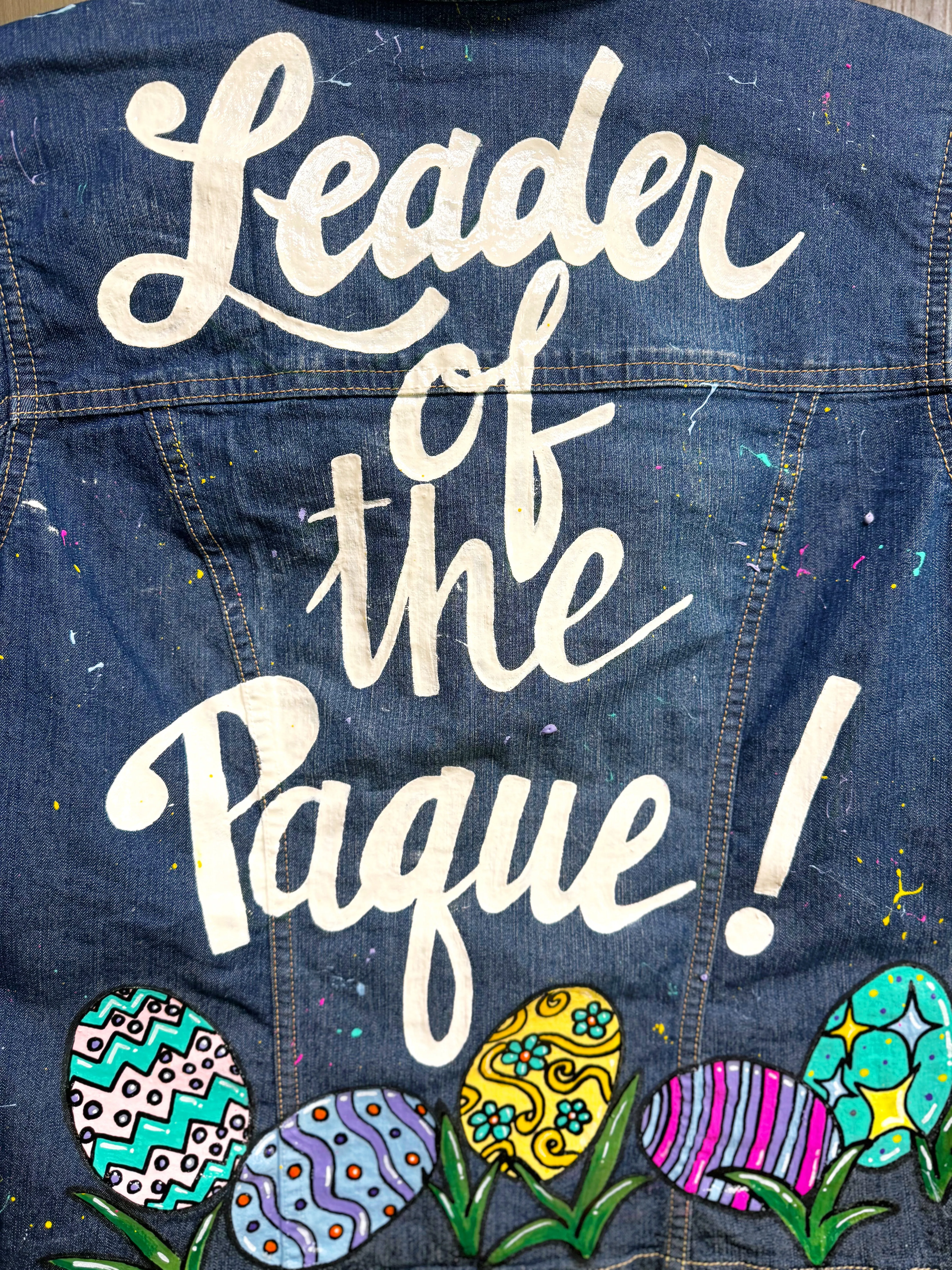 "Leader of the Paque" Hand Painted Easter Jean Jacket – Ladies Medium, Denim