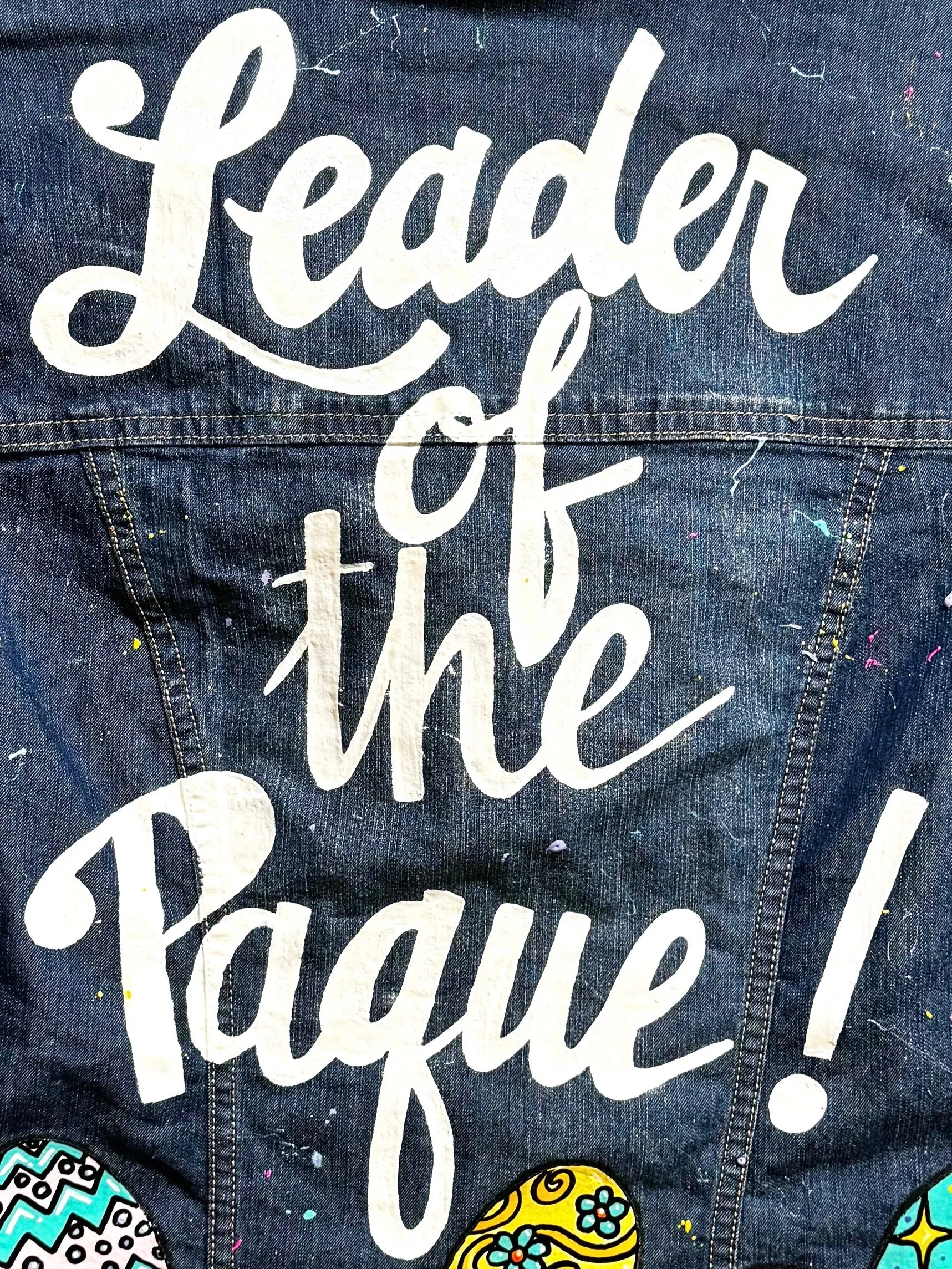 "Leader of the Paque" Hand Painted Easter Jean Jacket – Ladies Medium, Denim