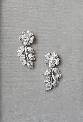 RIANN Simulated Diamond Floral Leaf Bridal Earrings