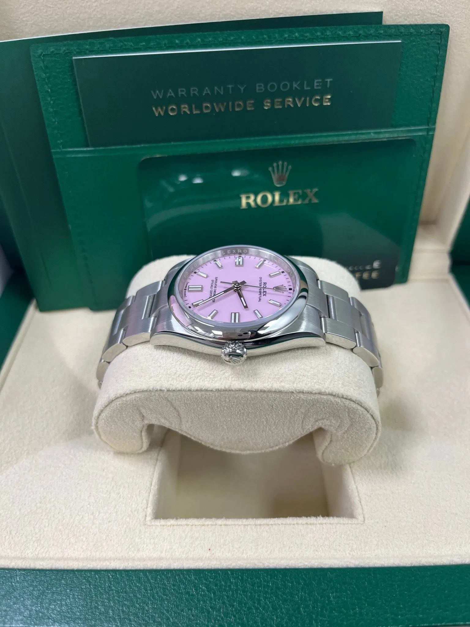 Rolex Oyster Perpetual 36 Watch - Domed Bezel - Candy Pink Index Dial - Oyster Bracelet (Ref# 12600)