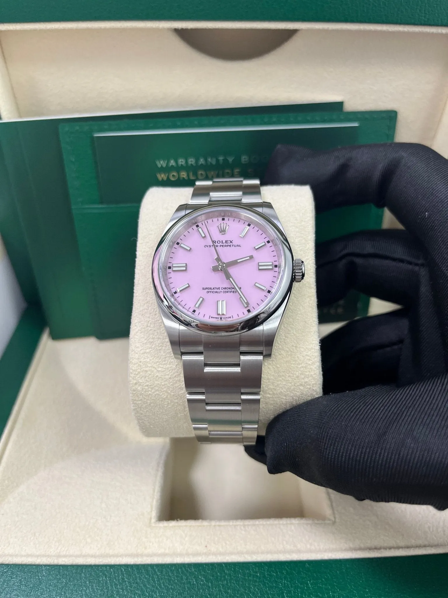 Rolex Oyster Perpetual 36 Watch - Domed Bezel - Candy Pink Index Dial - Oyster Bracelet (Ref# 12600)