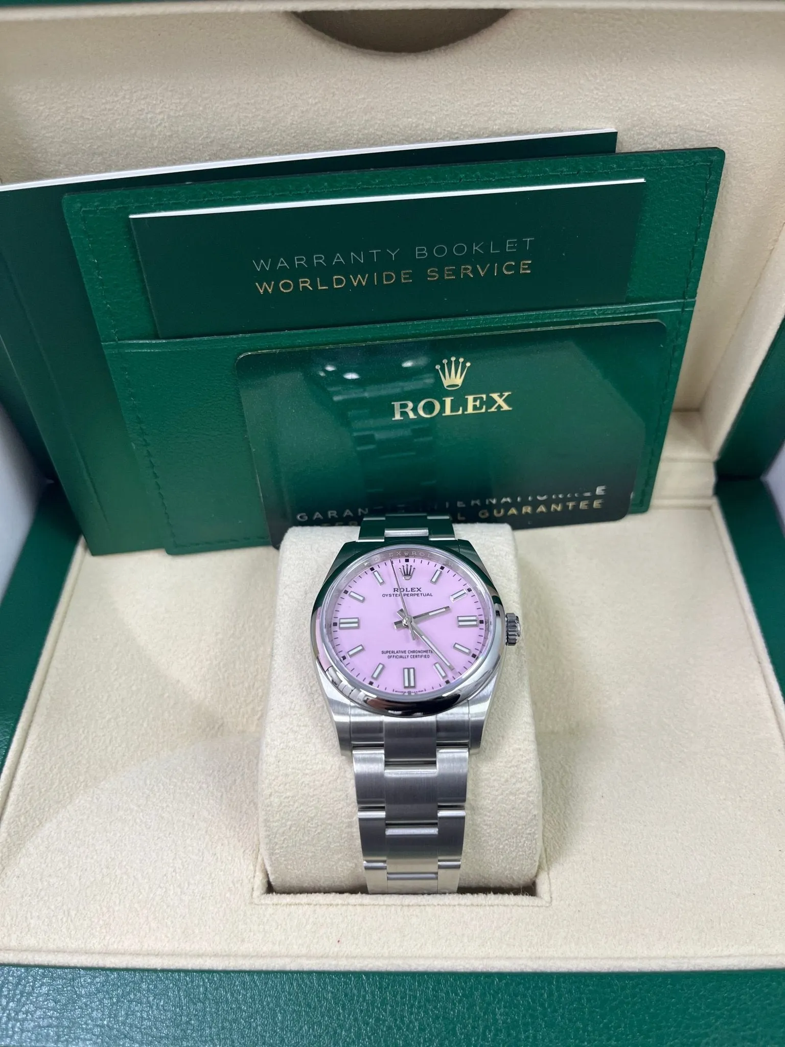 Rolex Oyster Perpetual 36 Watch - Domed Bezel - Candy Pink Index Dial - Oyster Bracelet (Ref# 12600)