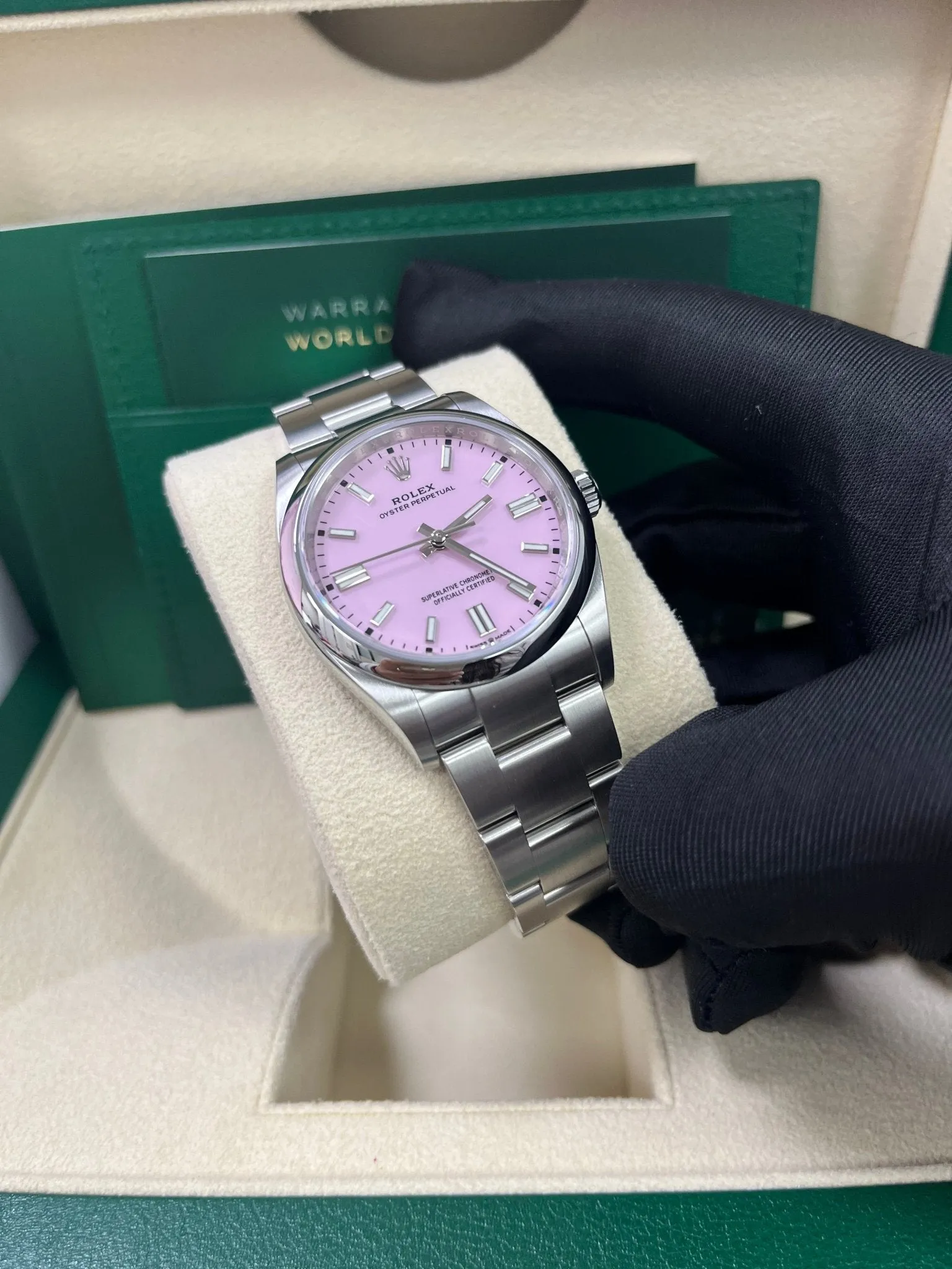 Rolex Oyster Perpetual 36 Watch - Domed Bezel - Candy Pink Index Dial - Oyster Bracelet (Ref# 12600)