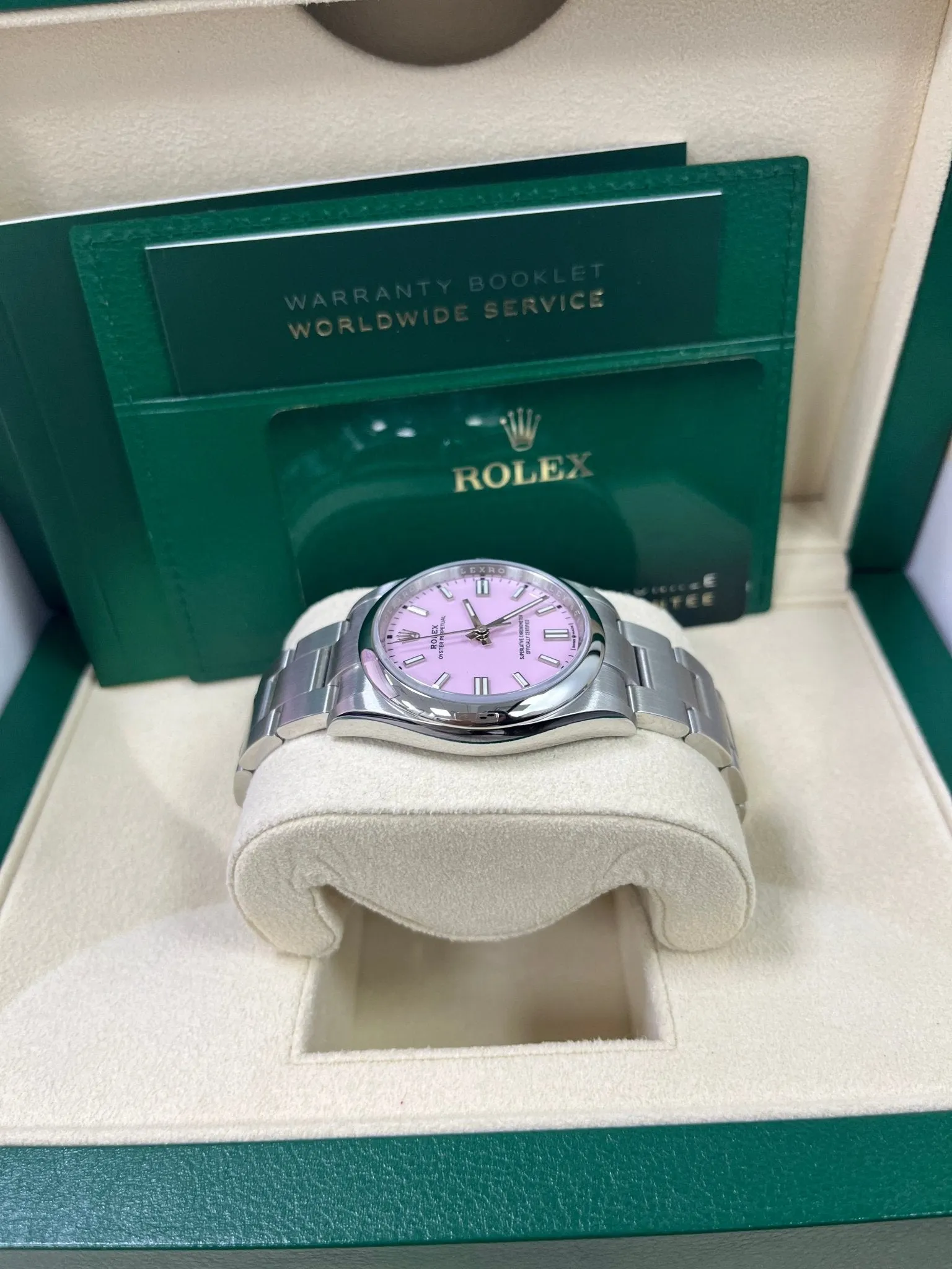 Rolex Oyster Perpetual 36 Watch - Domed Bezel - Candy Pink Index Dial - Oyster Bracelet (Ref# 12600)