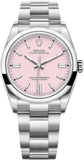 Rolex Oyster Perpetual 36 Watch - Domed Bezel - Candy Pink Index Dial - Oyster Bracelet (Ref# 12600)