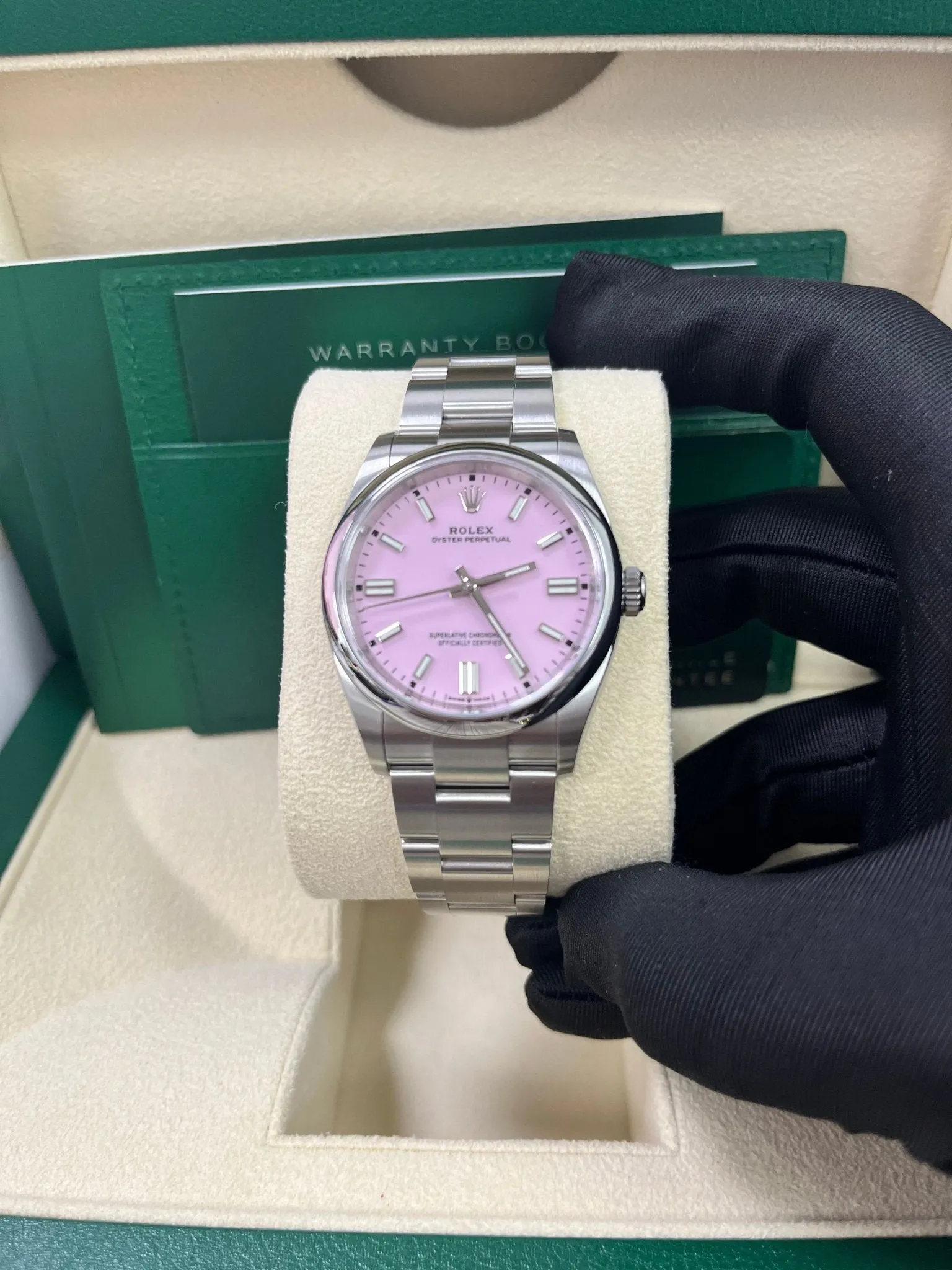 Rolex Oyster Perpetual 36 Watch - Domed Bezel - Candy Pink Index Dial - Oyster Bracelet (Ref# 12600)