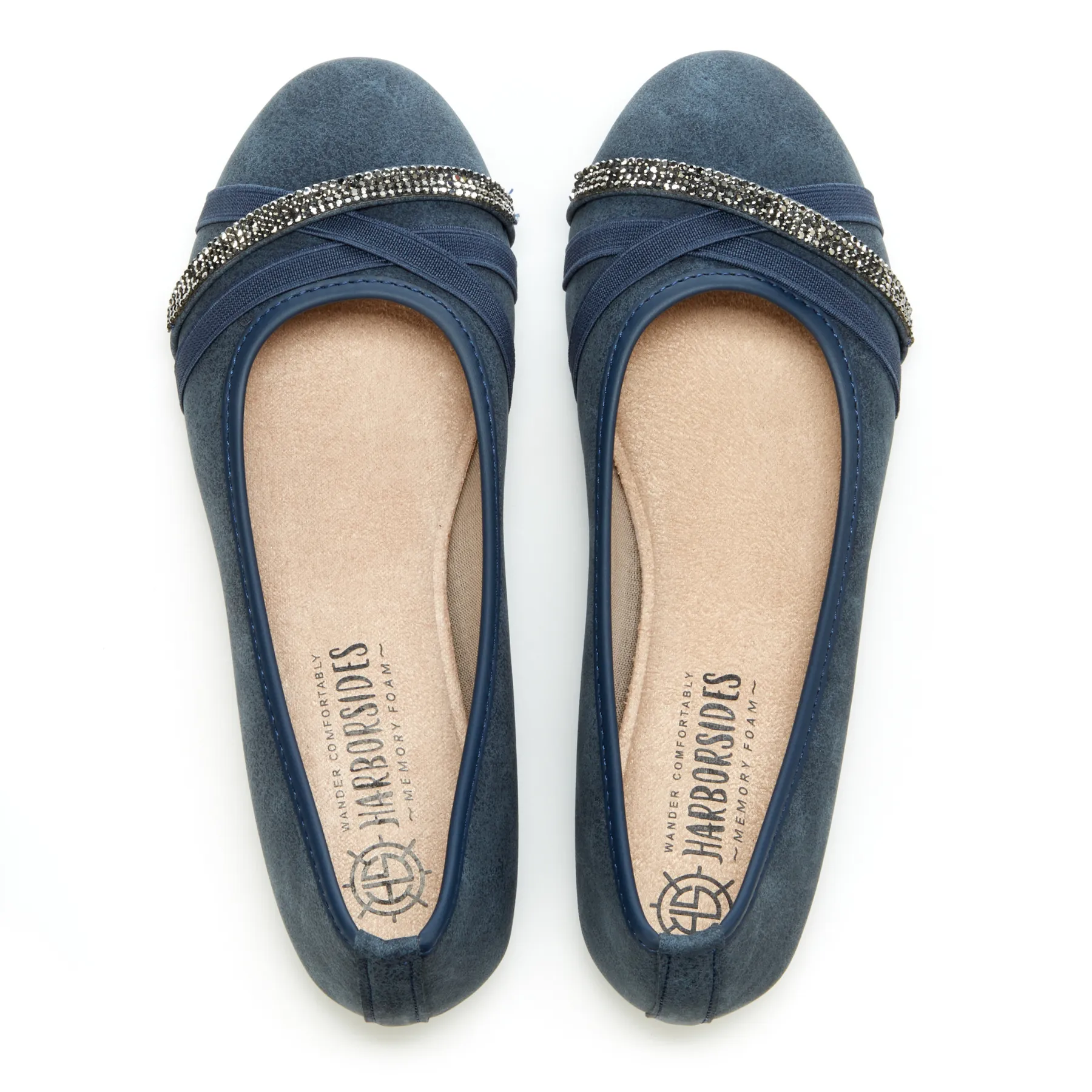 Round Toe Jeweled Cross Strap Ballet Flats (April)