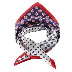 Silk Neckerchief Small Square Silk Scarf Red and Navy Polka Dot Print XFJ235