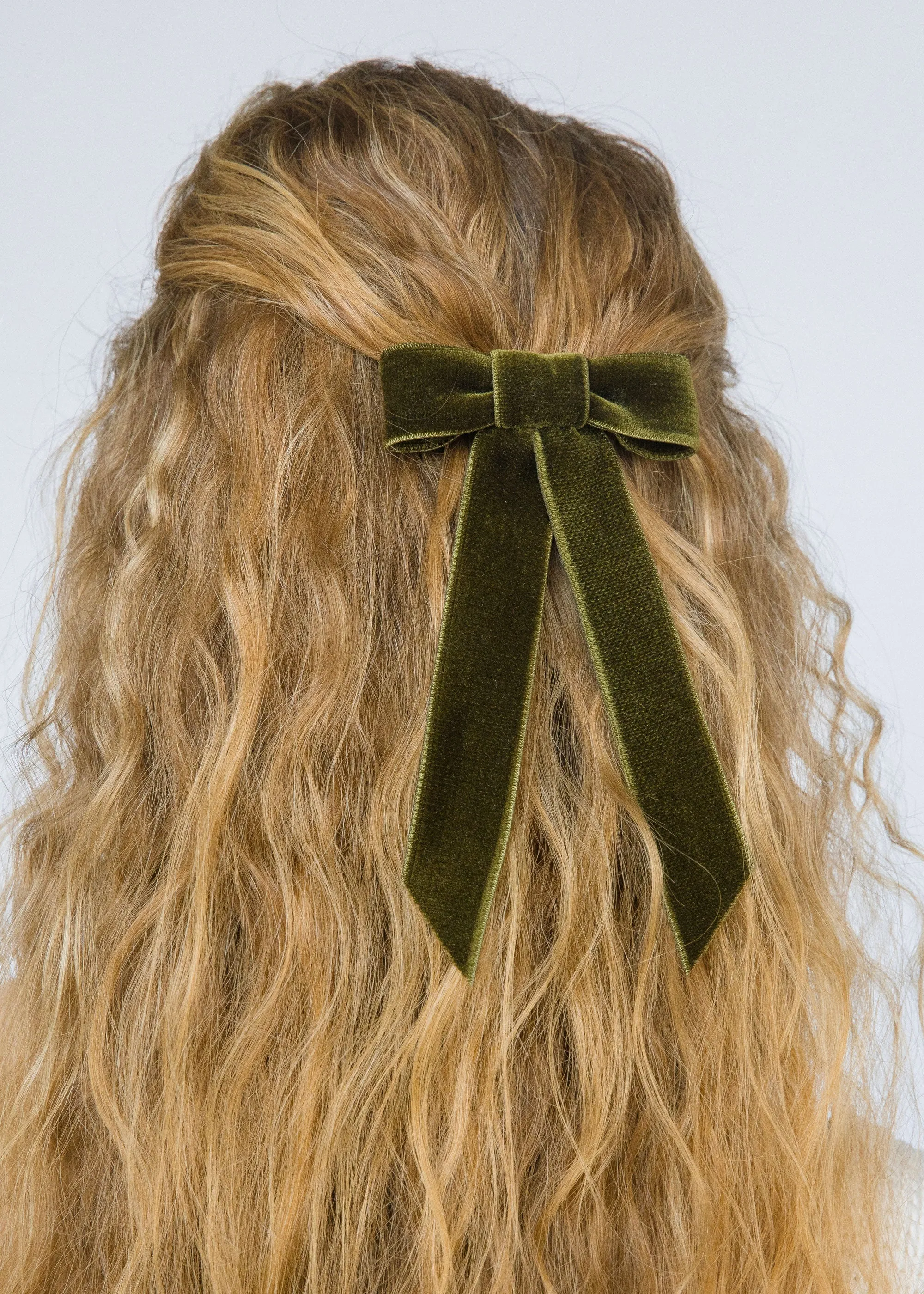 Velvet Bow Barrette -- Moss